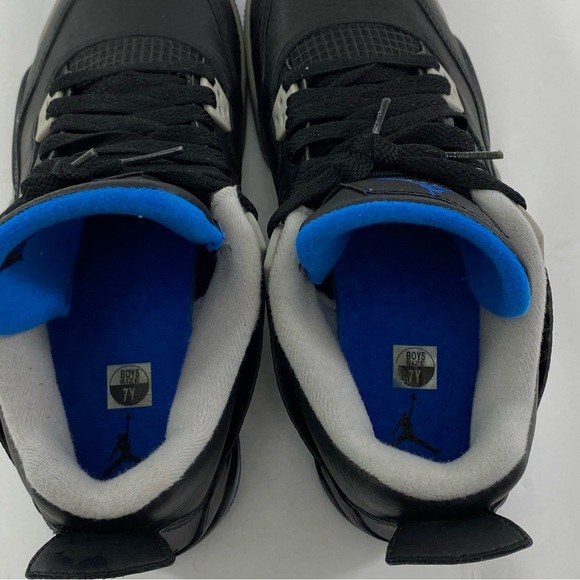 NIKE AIR JORDAN 4 Retro BG 408452-006 Size 7Y Black Blue Motorsport Alternate - Picture 10 of 12